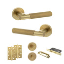 Senza Pari Rosarno Door Handle Pack (Bathroom Set - 3" CE Bathroom Lock, 4" Slim Knuckle Hinges x2) - Satin Brass - ADPSPR170SB13 - Choice Handles