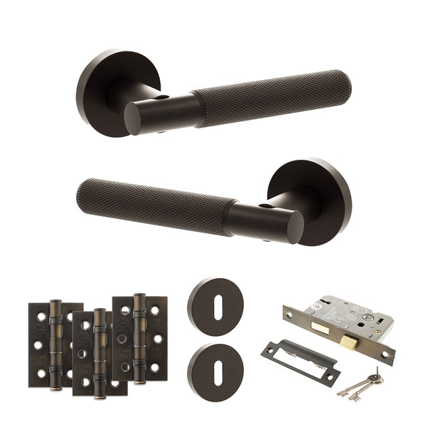 Senza Pari Rosarno Door Handle Pack (3 Lever Lock Set - 2.5" CE Sashlock, 3" Fire Rated Hinges x3) - Urban Dark Bronze - ADPSPR170UDB14 - Choice Handles