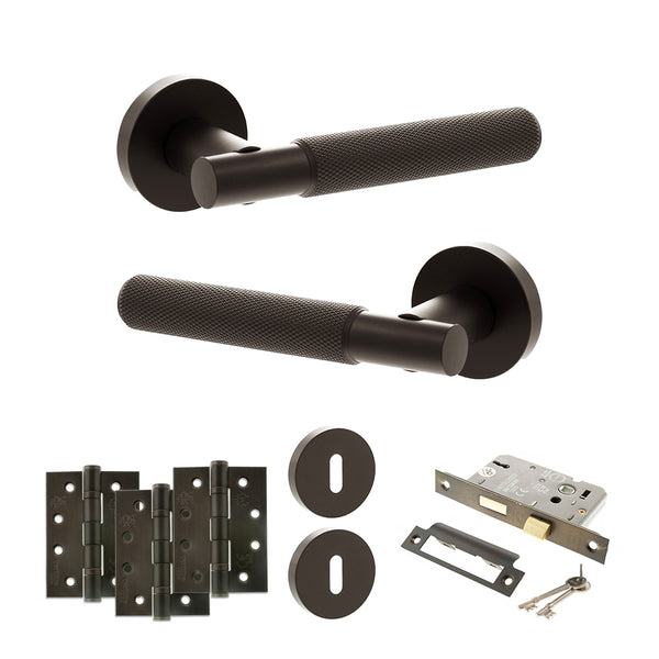 Senza Pari Rosarno Door Handle Pack (3 Lever Lock Set - 3" CE Sashlock, 4" Fire Rated Hinges x3) - Urban Dark Bronze - ADPSPR170UDB17 - Choice Handles