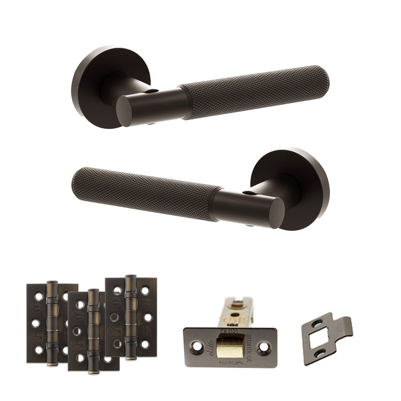 Senza Pari Rosarno Door Handle Pack (Latch Set - 2.5" CE Latch, 3" Fire Rated Hinges x3) - Urban Dark Bronze - ADPSPR170UDB1 - Choice Handles