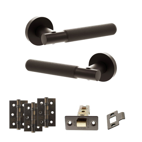 Senza Pari Rosarno Door Handle Pack (Latch Set - 3" CE Latch, 3" Fire Rated Hinges x3) - Urban Dark Bronze - ADPSPR170UDB2 - Choice Handles