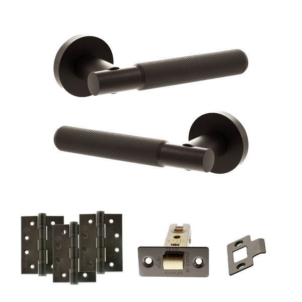 Senza Pari Rosarno Door Handle Pack (Latch Set - 3" CE Latch, 4" Fire Rated Hinges x3) - Urban Dark Bronze - ADPSPR170UDB4 - Choice Handles