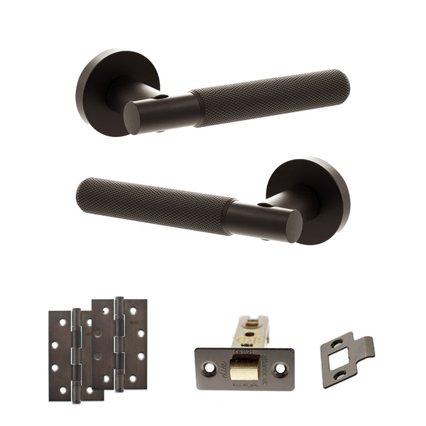 Senza Pari Rosarno Door Handle Pack (Latch Set - 2.5" CE Latch, 4" Slim Knuckle Hinges x2) - Urban Dark Bronze - ADPSPR170UDB5 - Choice Handles