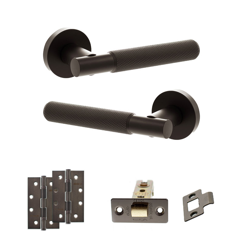 Senza Pari Rosarno Door Handle Pack (Latch Set - 2.5" CE Latch, 4" Slim Knuckle Hinges x2) - Urban Dark Bronze - ADPSPR170UDB5 - Choice Handles