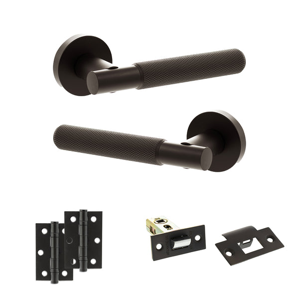 Senza Pari Rosarno Door Handle Pack (Latch Set - 2.5" Latch, 3" Hinges x2) - Urban Dark Bronze - ADPSPR170UDB7