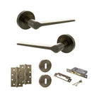 Senza Pari Laviano Door Handle Pack (3 Lever Lock Set - 2.5" CE Sashlock, 4" Slim Knuckle Hinges x2) - Antique Brass - ADPSPR180AB18 - Choice Handles