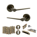 Senza Pari Laviano Door Handle Pack (Euro Lock Set - 3" CE Sashlock, 4" Fire Rated Hinges x3) - Antique Brass - ADPSPR180AB23 - Choice Handles