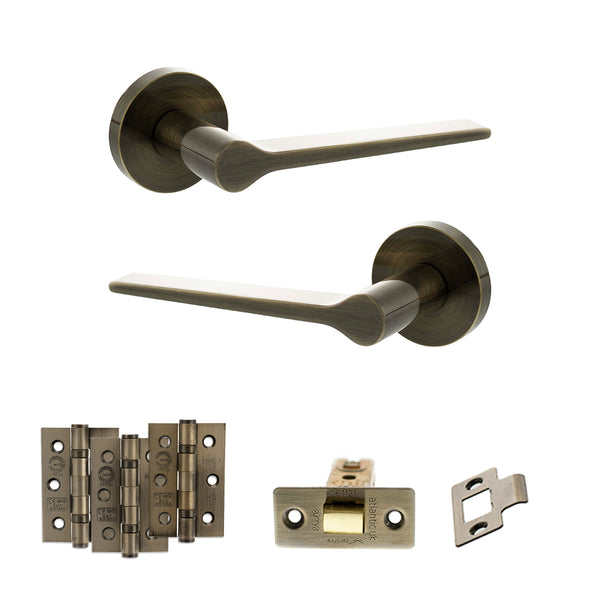 Senza Pari Laviano Door Handle Pack (Latch Set - 3" CE Latch, 3" Fire Rated Hinges x3) - Antique Brass - ADPSPR180AB2 - Choice Handles