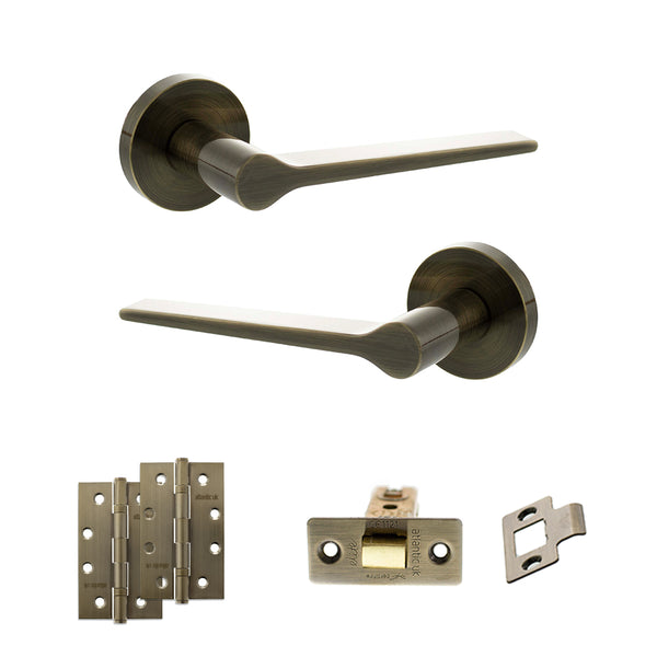 Senza Pari Laviano Door Handle Pack (Latch Set - 3" CE Latch, 4" Slim Knuckle Hinges x2) - Antique Brass - ADPSPR180AB6 - Choice Handles