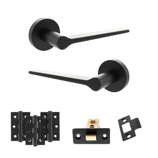 Senza Pari Laviano Door Handle Pack (Latch Set - 3" CE Latch, 3" Fire Rated Hinges x3) - Matt Black - ADPSPR180MB2