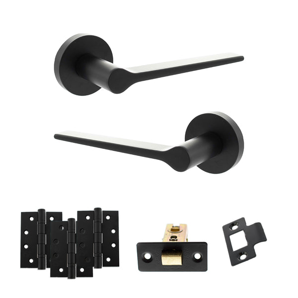 Senza Pari Laviano Door Handle Pack (Latch Set - 2.5" CE Latch, 4" Fire Rated Hinges x3) - Matt Black - ADPSPR180MB3