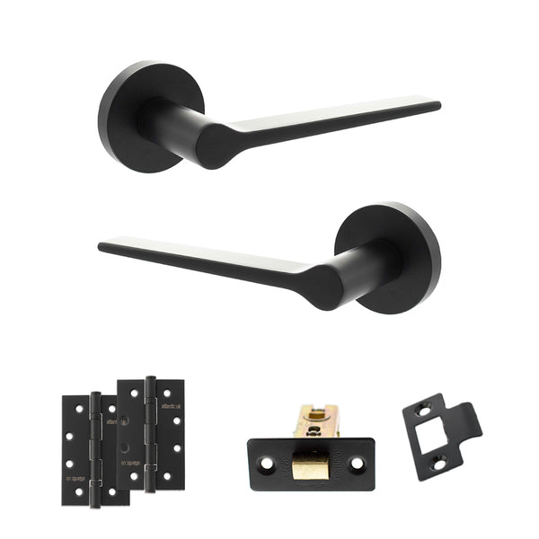 Senza Pari Laviano Door Handle Pack (Latch Set - 3" CE Latch, 4" Slim Knuckle Hinges x2) - Matt Black - ADPSPR180MB6