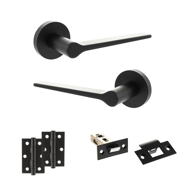 Senza Pari Laviano Door Handle Pack (Latch Set - 2.5" Latch, 3" Hinges x2) - Matt Black - ADPSPR180MB7
