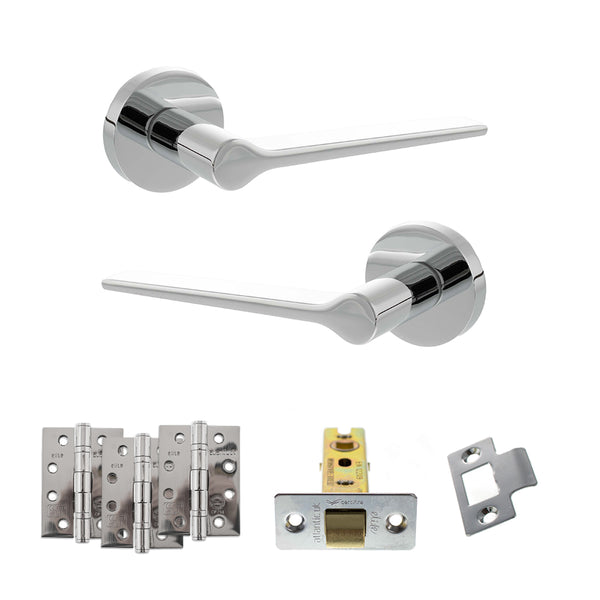 Senza Pari Laviano Door Handle Pack (Latch Set - 2.5" CE Latch, 4" Fire Rated Hinges x3) - Polished Chrome - ADPSPR180PC3