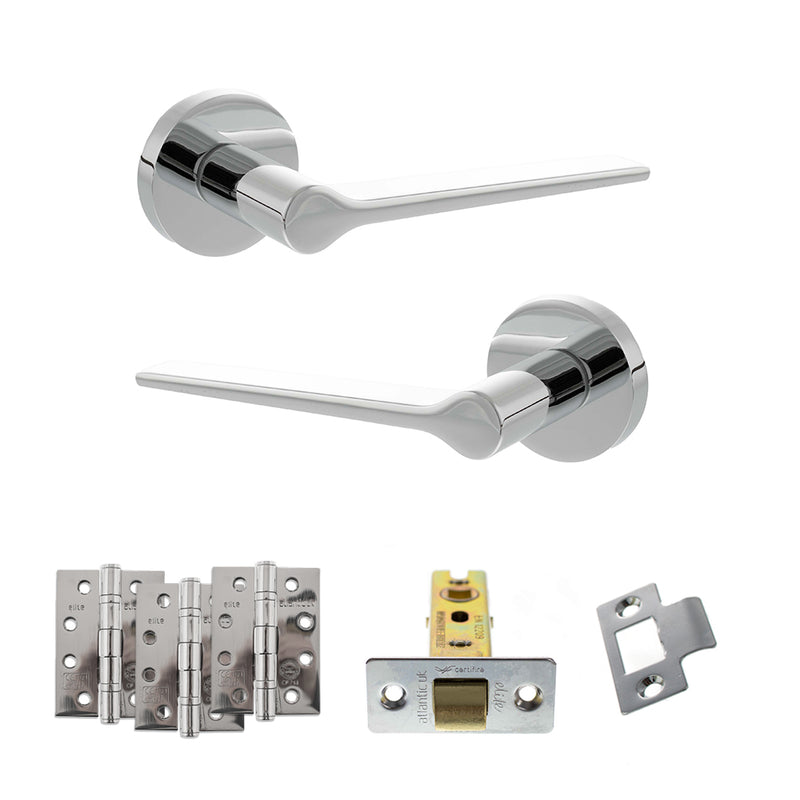 Senza Pari Laviano Door Handle Pack (Latch Set - 2.5" CE Latch, 4" Fire Rated Hinges x3) - Polished Chrome - ADPSPR180PC3