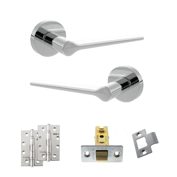Senza Pari Laviano Door Handle Pack (Latch Set - 2.5" CE Latch, 4" Slim Knuckle Hinges x2) - Polished Chrome - ADPSPR180PC5