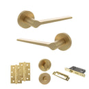 Senza Pari Laviano Door Handle Pack (Bathroom Set - 2.5" CE Bathroom Lock, 4" Slim Knuckle Hinges x2) - Satin Brass - ADPSPR180SB12 - Choice Handles