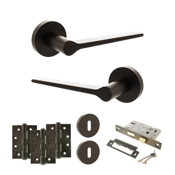 Senza Pari Laviano Door Handle Pack (3 Lever Lock Set - 2.5" CE Sashlock, 4" Fire Rated Hinges x3) - Urban Dark Bronze - ADPSPR180UDB16
