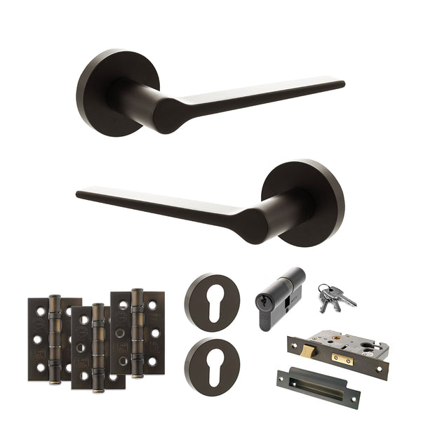 Senza Pari Laviano Door Handle Pack (Euro Lock Set - 2.5" CE Sashlock, 3" Fire Rated Hinges x3) - Urban Dark Bronze - ADPSPR180UDB20