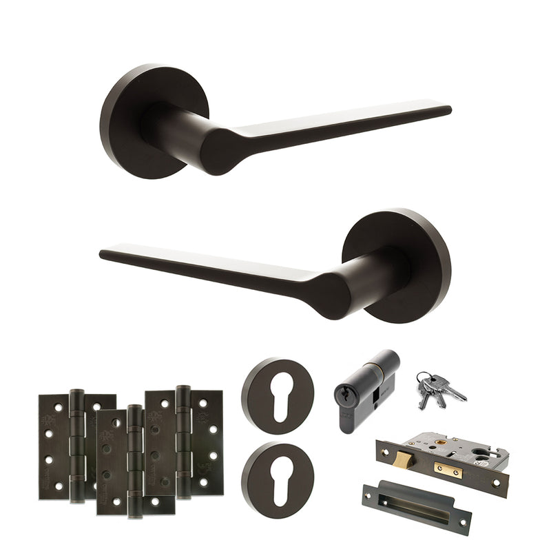Senza Pari Laviano Door Handle Pack (Euro Lock Set - 2.5" CE Sashlock, 4" Fire Rated Hinges x3) - Urban Dark Bronze - ADPSPR180UDB22
