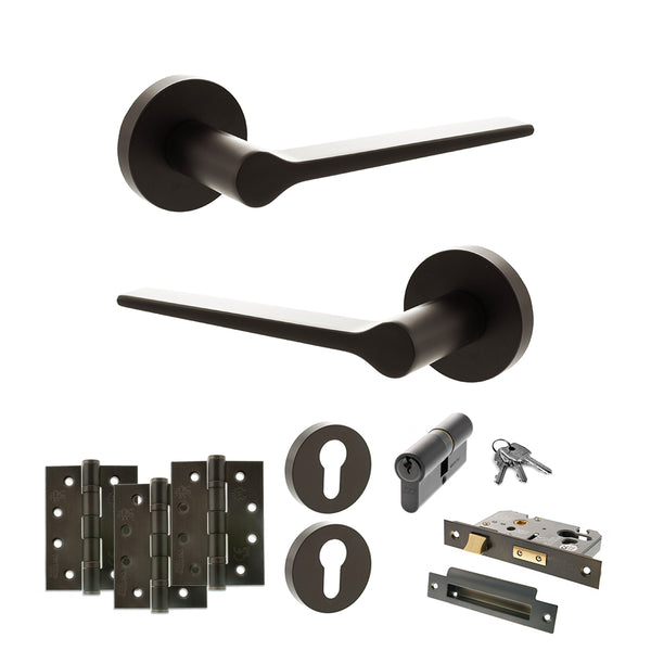 Senza Pari Laviano Door Handle Pack (Euro Lock Set - 3" CE Sashlock, 4" Fire Rated Hinges x3) - Urban Dark Bronze - ADPSPR180UDB23