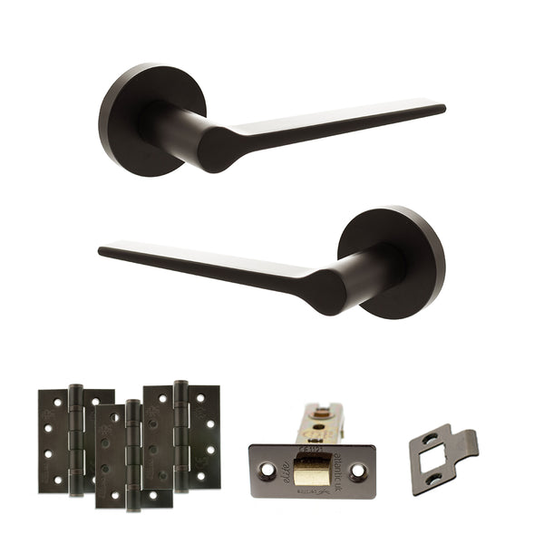 Senza Pari Laviano Door Handle Pack (Latch Set - 2.5" CE Latch, 4" Fire Rated Hinges x3) - Urban Dark Bronze - ADPSPR180UDB3
