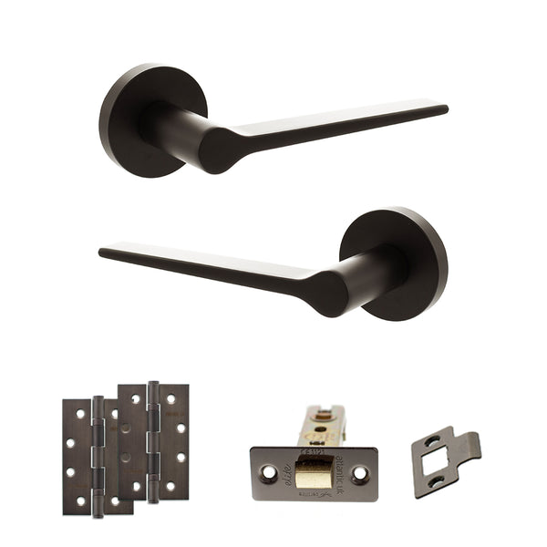 Senza Pari Laviano Door Handle Pack (Latch Set - 2.5" CE Latch, 4" Slim Knuckle Hinges x2) - Urban Dark Bronze - ADPSPR180UDB5