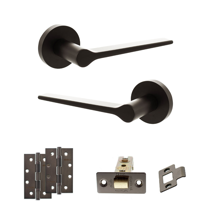Senza Pari Laviano Door Handle Pack (Latch Set - 2.5" CE Latch, 4" Slim Knuckle Hinges x2) - Urban Dark Bronze - ADPSPR180UDB5 - Choice Handles