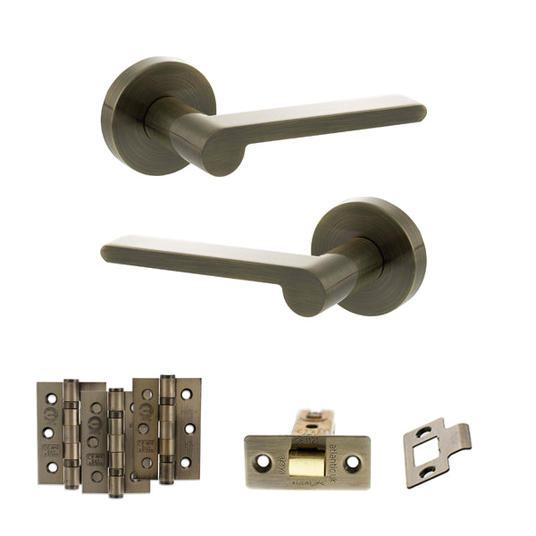Senza Pari Darrio Door Handle Pack (Latch Set - 2.5" CE Latch, 3" Fire Rated Hinges x3) - Antique Brass - ADPSPRO218AB1