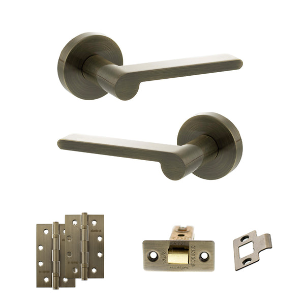 Senza Pari Darrio Door Handle Pack (Latch Set - 3" CE Latch, 4" Slim Knuckle Hinges x2) - Antique Brass - ADPSPRO218AB6