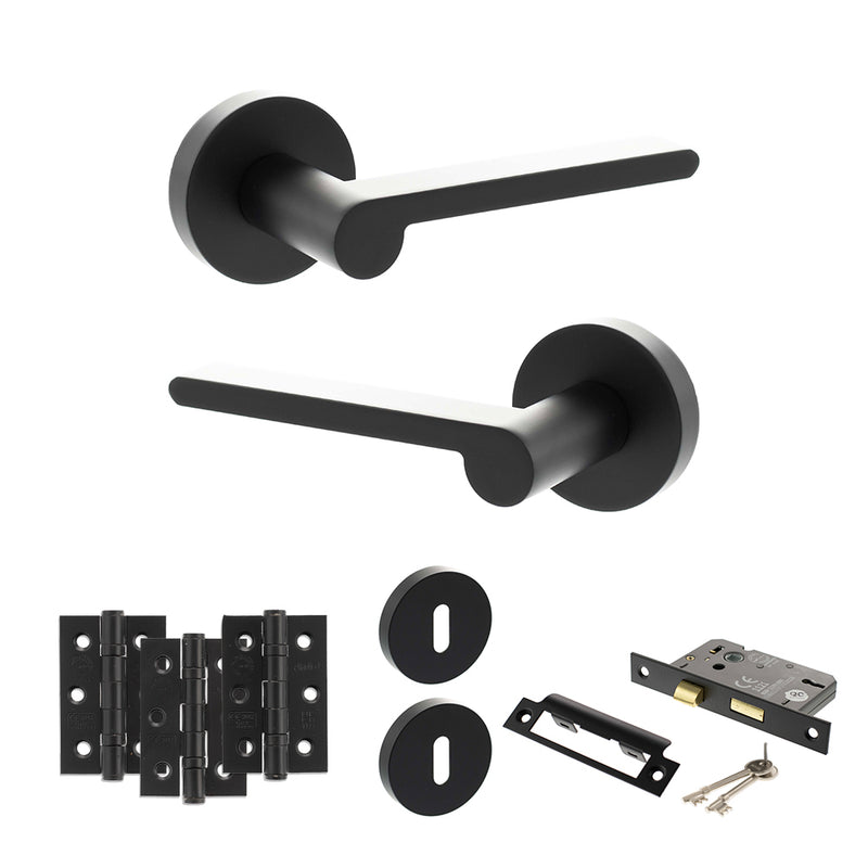 Senza Pari Darrio Door Handle Pack (3 Lever Lock Set - 2.5" CE Sashlock, 3" Fire Rated Hinges x3) - Matt Black - ADPSPRO218MB14 - Choice Handles