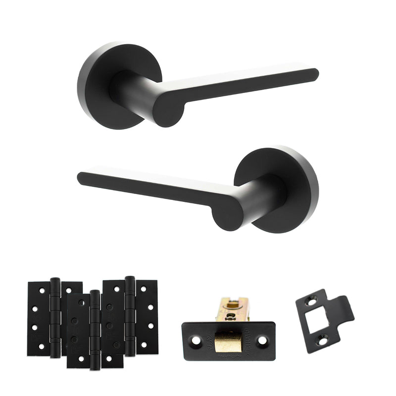 Senza Pari Darrio Door Handle Pack (Latch Set - 2.5" CE Latch, 4" Fire Rated Hinges x3) - Matt Black - ADPSPRO218MB3