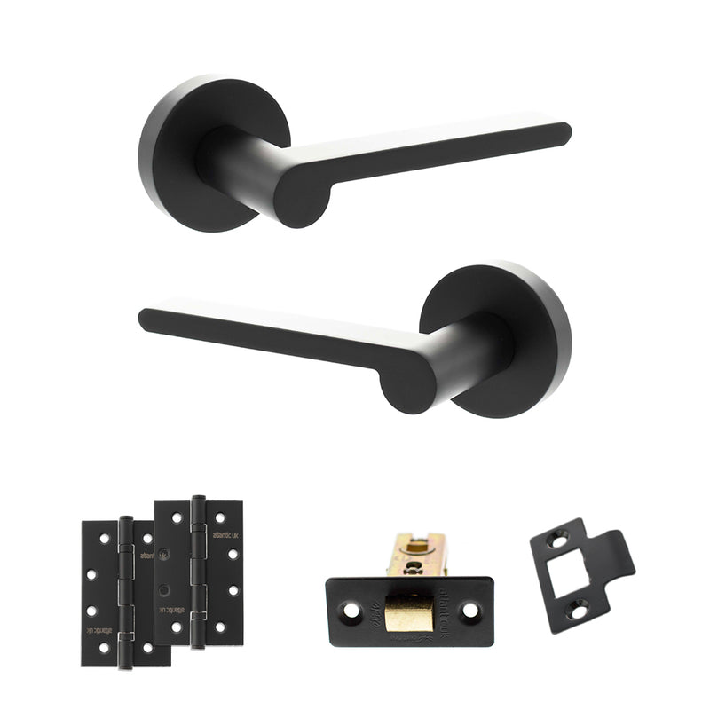 Senza Pari Darrio Door Handle Pack (Latch Set - 2.5" CE Latch, 4" Slim Knuckle Hinges x2) - Matt Black - ADPSPRO218MB5