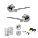 Senza Pari Darrio Door Handle Pack (Bathroom Set - 3" CE Bathroom Lock, 4" Slim Knuckle Hinges x2) - Polished Chrome - ADPSPRO218PC13 - Choice Handles