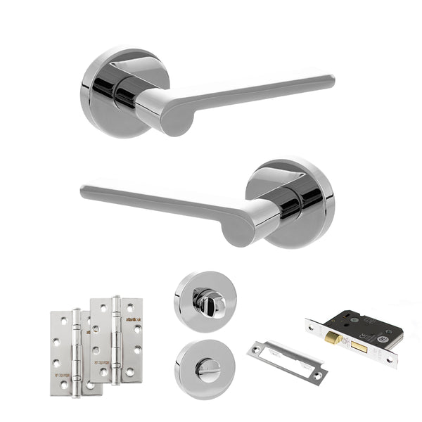 Senza Pari Darrio Door Handle Pack (Bathroom Set - 3" CE Bathroom Lock, 4" Slim Knuckle Hinges x2) - Polished Chrome - ADPSPRO218PC13