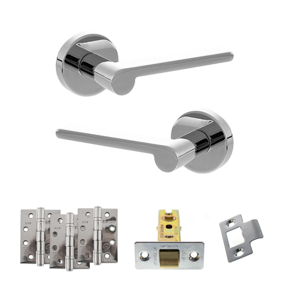 Senza Pari Darrio Door Handle Pack (Latch Set - 2.5" CE Latch, 4" Fire Rated Hinges x3) - Polished Chrome - ADPSPRO218PC3