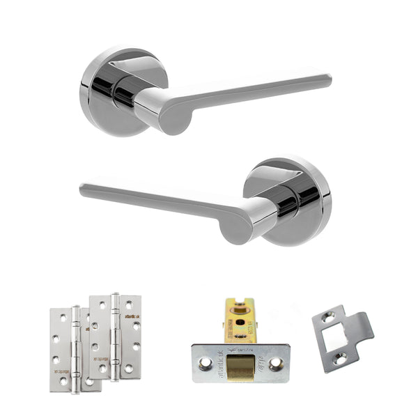 Senza Pari Darrio Door Handle Pack (Latch Set - 2.5" CE Latch, 4" Slim Knuckle Hinges x2) - Polished Chrome - ADPSPRO218PC5