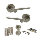 Senza Pari Darrio Door Handle Pack (Bathroom Set - 2.5" CE Bathroom Lock, 4" Slim Knuckle Hinges x2) - Satin Nickel - ADPSPRO218SN12 - Choice Handles