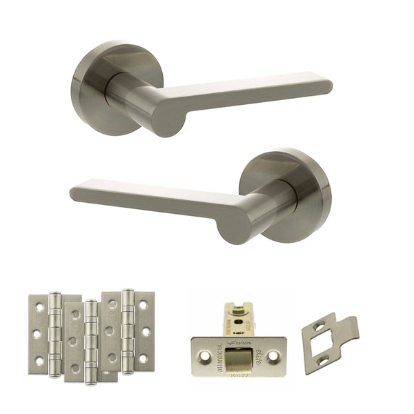 Senza Pari Darrio Door Handle Pack (Latch Set - 2.5" CE Latch, 3" Fire Rated Hinges x3) - Satin Nickel - ADPSPRO218SN1