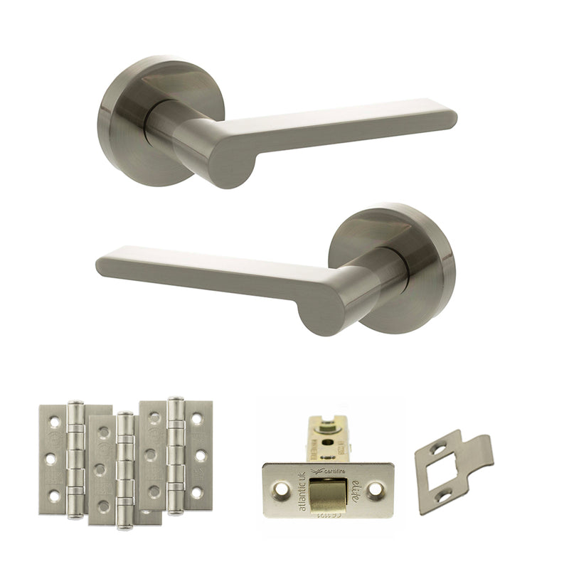 Senza Pari Darrio Door Handle Pack (Latch Set - 2.5" CE Latch, 3" Fire Rated Hinges x3) - Satin Nickel - ADPSPRO218SN1