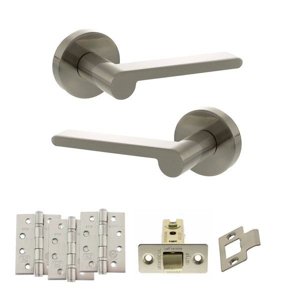 Senza Pari Darrio Door Handle Pack (Latch Set - 3" CE Latch, 4" Fire Rated Hinges x3) - Satin Nickel - ADPSPRO218SN4