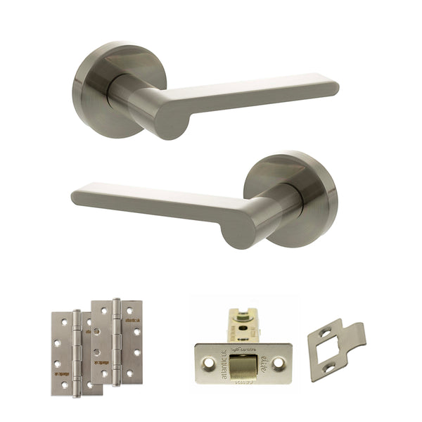 Senza Pari Darrio Door Handle Pack (Latch Set - 3" CE Latch, 4" Slim Knuckle Hinges x2) - Satin Nickel - ADPSPRO218SN6