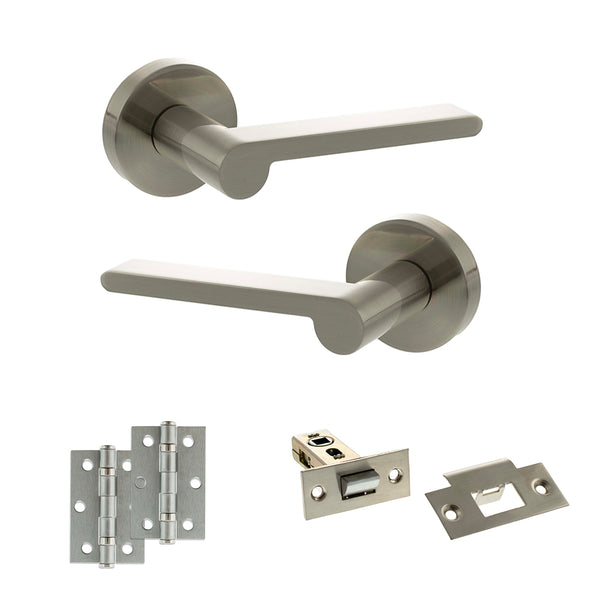 Senza Pari Darrio Door Handle Pack (Latch Set - 2.5" Latch, 3" Hinges x2) - Satin Nickel - ADPSPRO218SN7