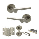 Senza Pari Darrio Door Handle Pack (Bathroom Set - 3" CE Bathroom Lock, 3" Fire Rated Hinges x3) - Satin Nickel - ADPSPRO218SN9 - Choice Handles