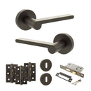 Senza Pari Darrio Door Handle Pack (3 Lever Lock Set - 2.5" CE Sashlock, 3" Fire Rated Hinges x3) - Urban Dark Bronze - ADPSPRO218UDB14 - Choice Handles