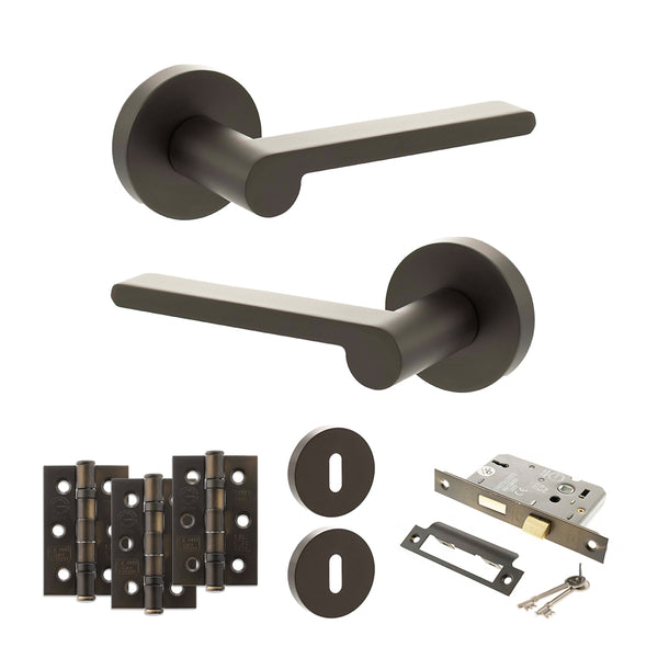 Senza Pari Darrio Door Handle Pack (3 Lever Lock Set - 2.5" CE Sashlock, 3" Fire Rated Hinges x3) - Urban Dark Bronze - ADPSPRO218UDB14