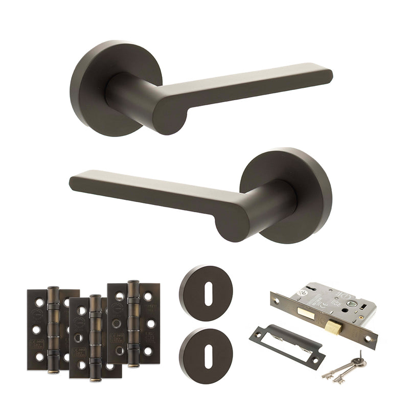 Senza Pari Darrio Door Handle Pack (3 Lever Lock Set - 2.5" CE Sashlock, 3" Fire Rated Hinges x3) - Urban Dark Bronze - ADPSPRO218UDB14