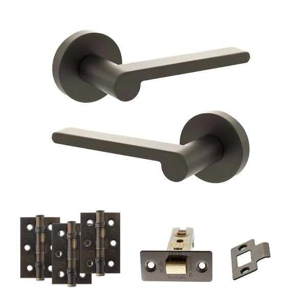 Senza Pari Darrio Door Handle Pack (Latch Set - 3" CE Latch, 3" Fire Rated Hinges x3) - Urban Dark Bronze - ADPSPRO218UDB2