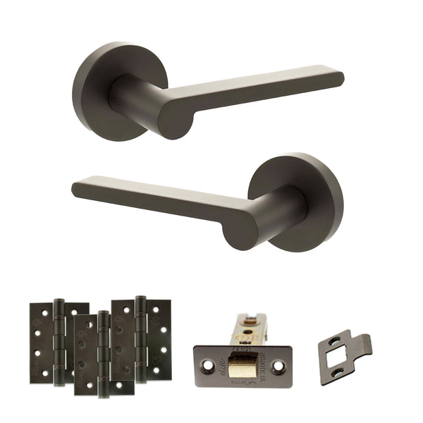 Senza Pari Darrio Door Handle Pack (Latch Set - 3" CE Latch, 4" Fire Rated Hinges x3) - Urban Dark Bronze - ADPSPRO218UDB4