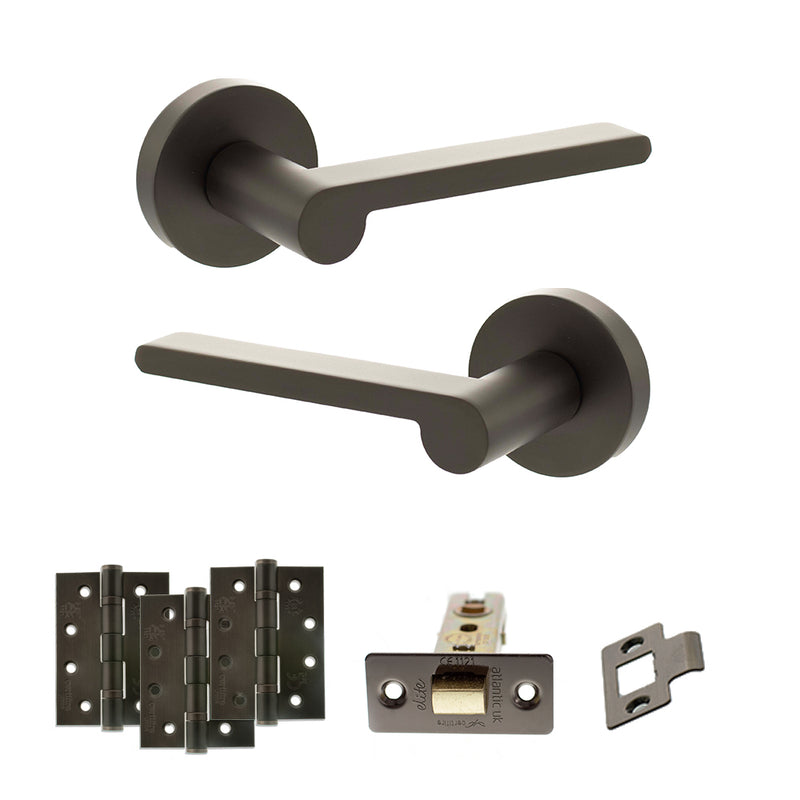 Senza Pari Darrio Door Handle Pack (Latch Set - 3" CE Latch, 4" Fire Rated Hinges x3) - Urban Dark Bronze - ADPSPRO218UDB4